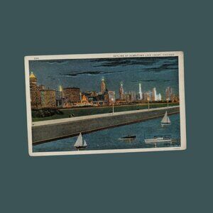 Vintage Blank Skyline of Downtown Lakefront Chicago Postcard